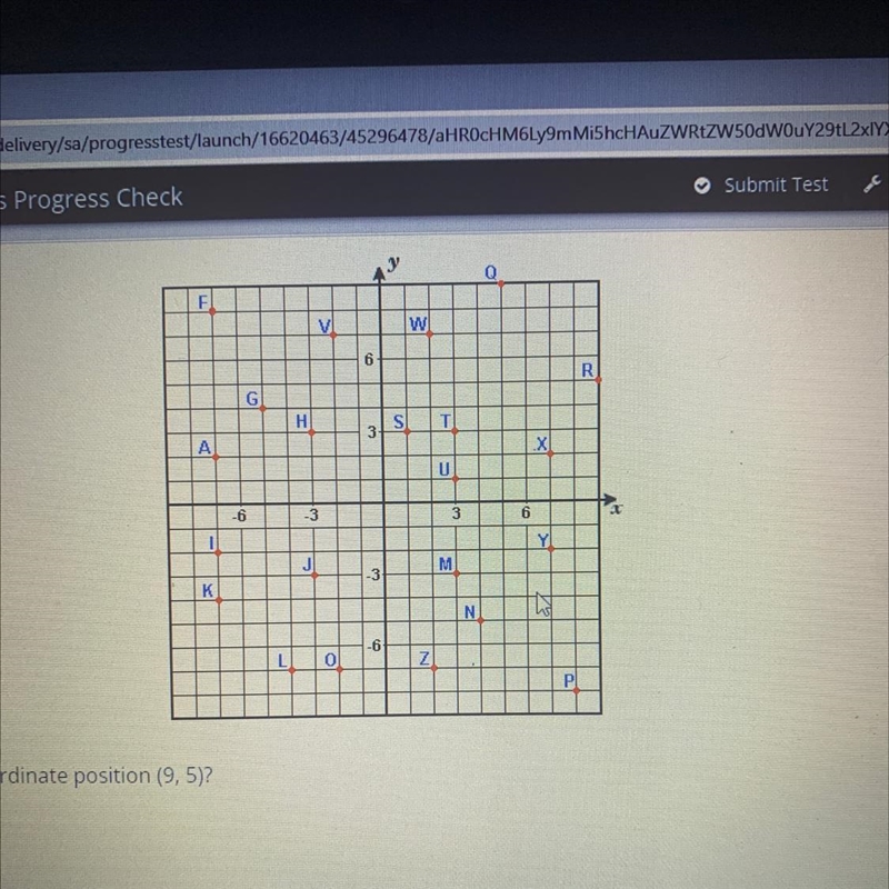 Which letter is at coordinate position (9, 5)? OA. Y OB. R OC. F OD. Q-example-1