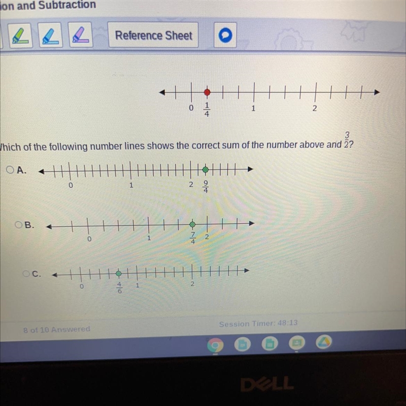 0 Which of the following number lines shows the correct sum of the number above and-example-1