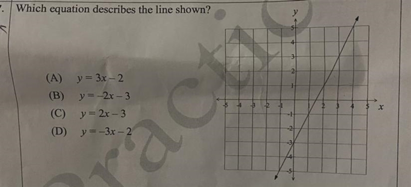 Which equations describes the line shown?-example-1