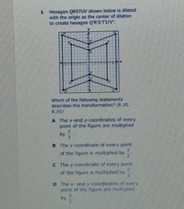 Hexagon QRSTUV shown below is dilated with the origin as the center of dilation to-example-1