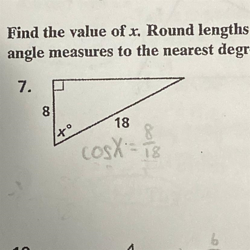 Find the value of x. round lengths of segments to the nearest tenth and angle measures-example-1