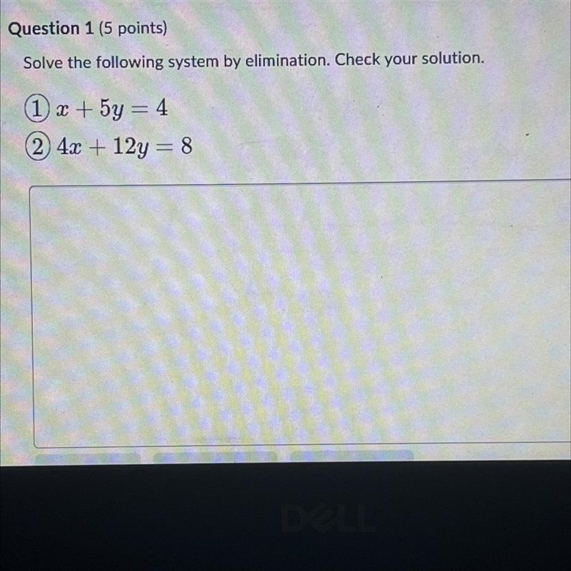 Solve the following linear system by elimination. Check your solution: 1. x + 5y =4 2. 4x-example-1