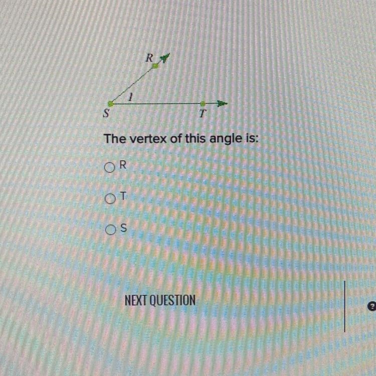 The vertex of this angle is: R T S-example-1