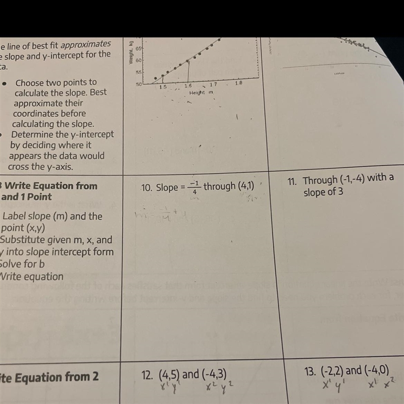 Write equation from slope and 1 point. i need help on both questions please.-example-1