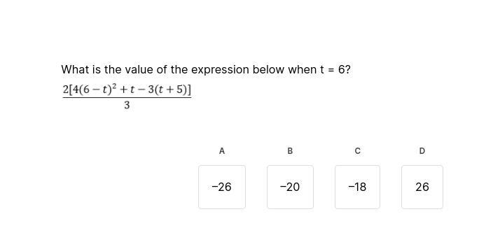 What is the value of the expression below when t = 6?-example-1