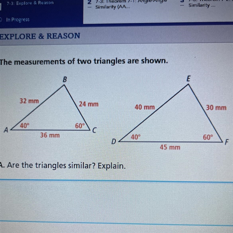 Are the triangles similar and how?-example-1