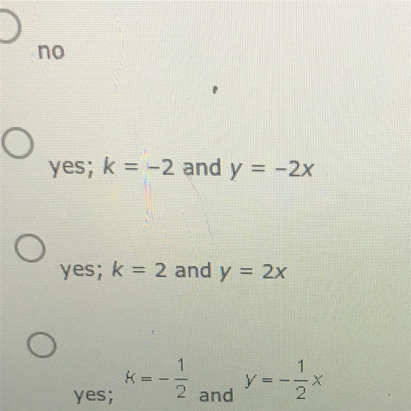 Determine whether y varies directly with x. If so, find the constant of variation-example-1