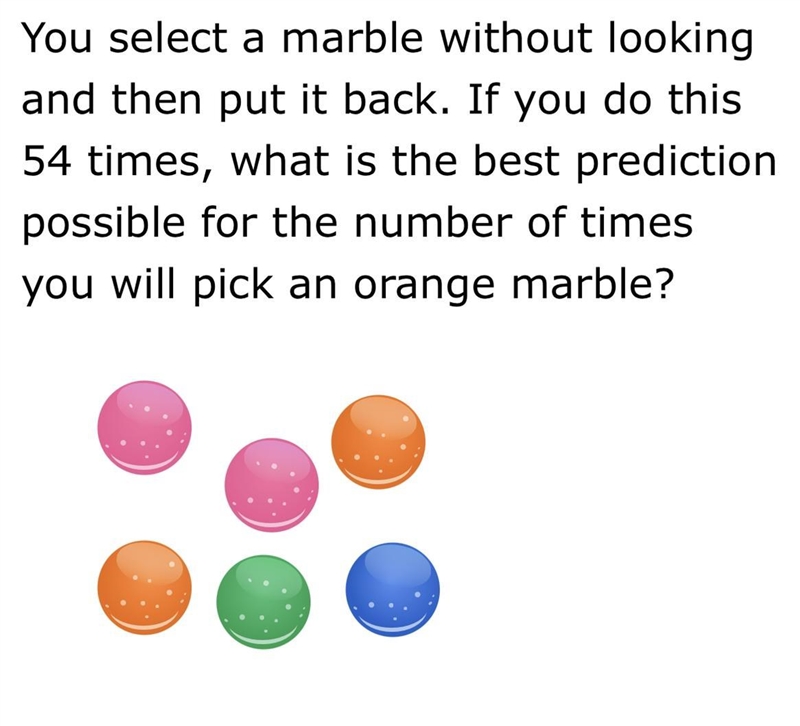 You select a marble without looking and then put it back. If you do this 54 times-example-1