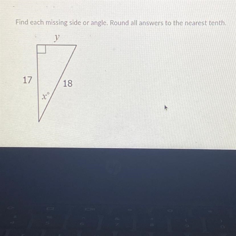 Find each missing side or angle. Round all answers to the nearest tenth. у= x=-example-1