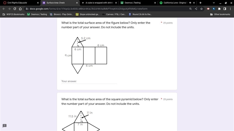 What is the total surface area of the figure below? Only enter the number part of-example-1