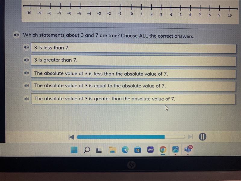 Is the absolute value of 3 less than, greater than, or equal to the absolute value-example-1