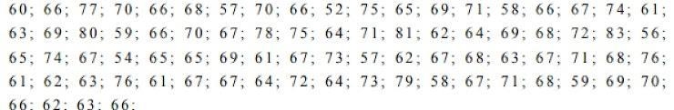 The data given below correspond to the weights in kg of eighty people. Get the mean-example-1