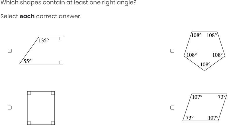 Which shapes contain at least one right angle? Select each correct answer.-example-1