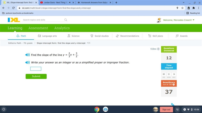 Find the slope of the line Y?-example-1