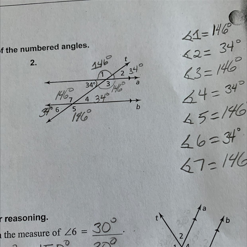 Use the figure to find the measures of the numbered angles. The problem number 2. I-example-1