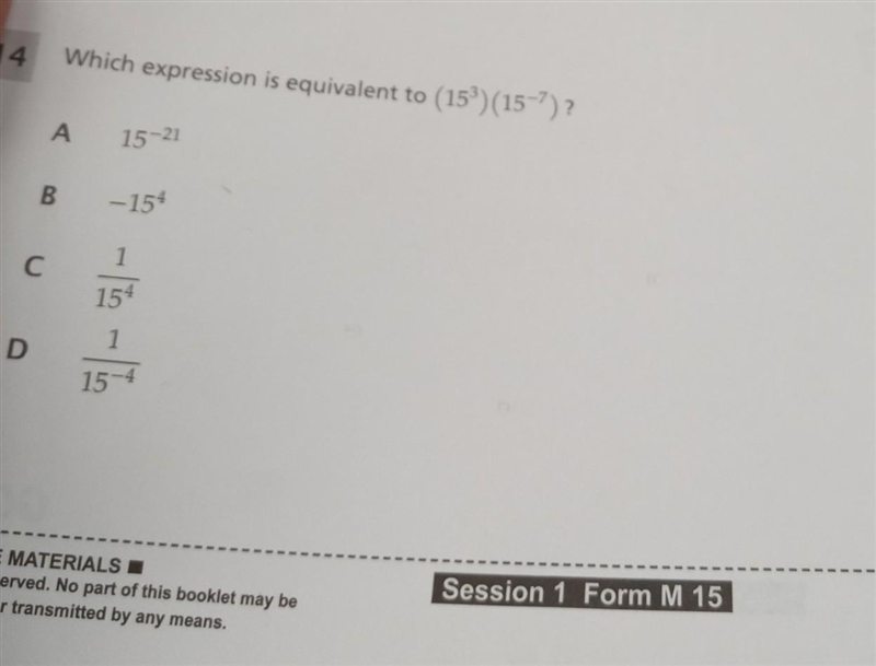 Which expression is equivalent to (15)(15-?)? ​-example-1