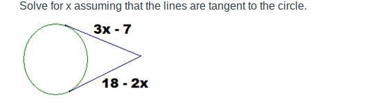 Solve for x assuming that the lines are tangent to the circle.-example-1