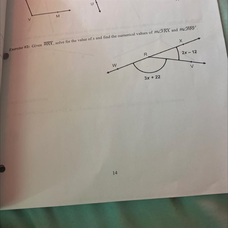 Exercise #2: Given WRX, solve for the value of x and find the numerical values-example-1