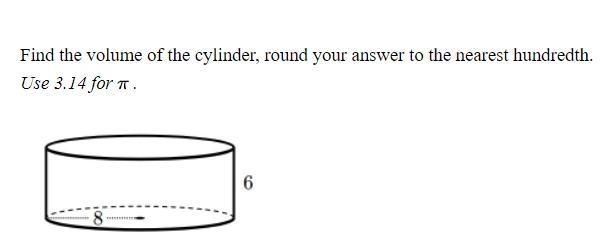 Find the volume of the cylinder, round your answer to the nearest hundredth.-example-1