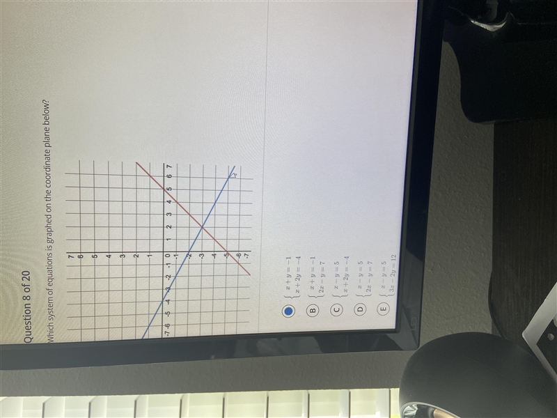 Which system of equations is graphed on the coordinates below-example-1