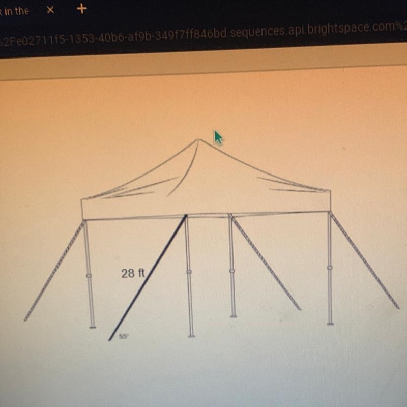 A party tent is used for an outdoor event. Ropes of equal length support each tent-example-1