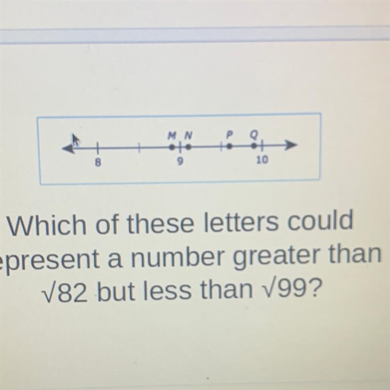 Which of these letters could represent a number greater than the square root of 82 but-example-1