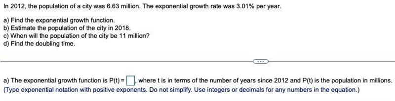 In​ 2012, the population of a city was 6.63 million. The exponential growth rate was-example-1