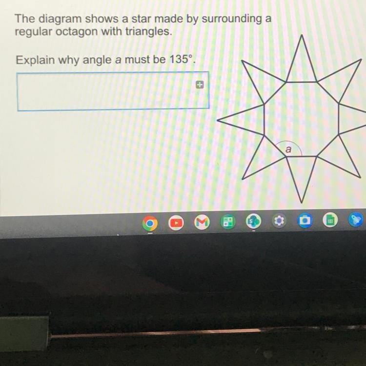 The diagram shows a star made by surrounding a regular octagon with triangles. Explain-example-1