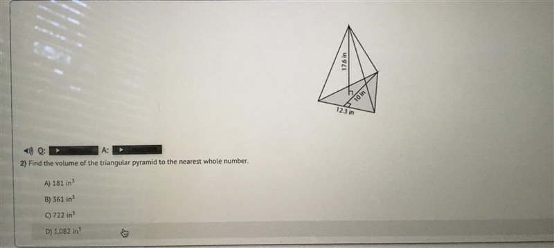 Find the volume of the triangular pyramid to the nearest whole number-example-1