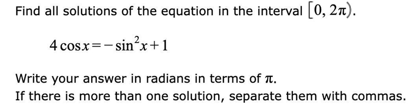 Find all solutions of the equation in the interval [0, 2π).-example-1