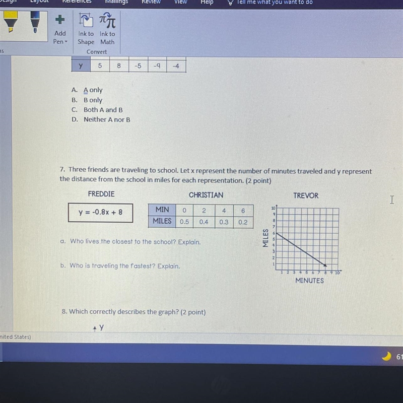 Three friends are traveling to school. let x represent the number of minutes traveled-example-1