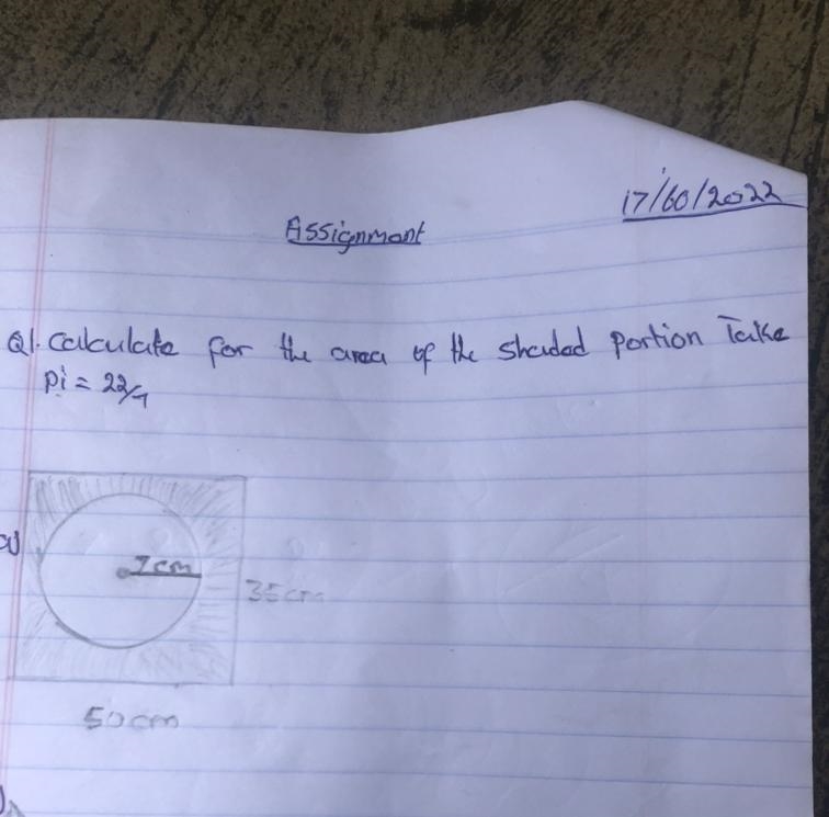 Calculate for the area of the shaded portion. Take π=22/7.-example-1