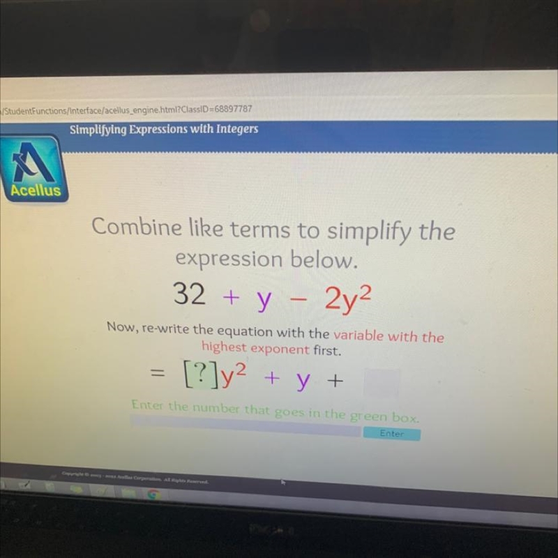 32 + y - 2y? Re write the equation with the variable with the highest exponent first-example-1