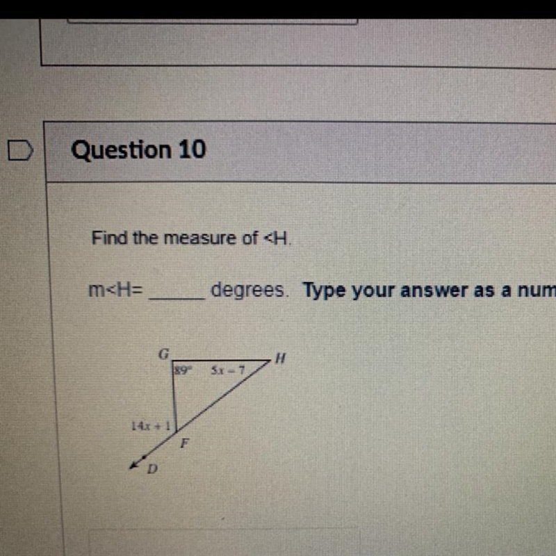 Find the measure of m 14x + 1 89 F 5x-7 H-example-1