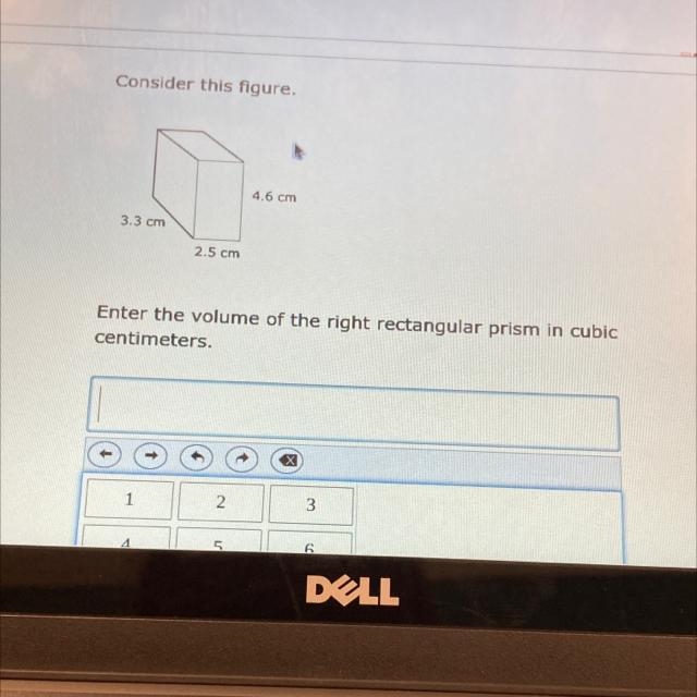 Enter the volume of the right rectangular prism in cubic centimeters.-example-1