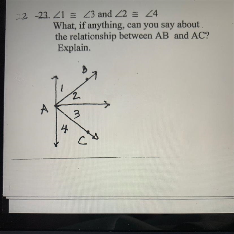 angle 1 is congruent to angle 3 and angle 2 is congruent to angle 4what, if anything-example-1