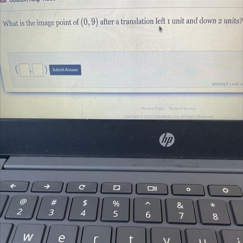 What is the image point of (0, 9) after a translation left 1 unit and down 2 units-example-1