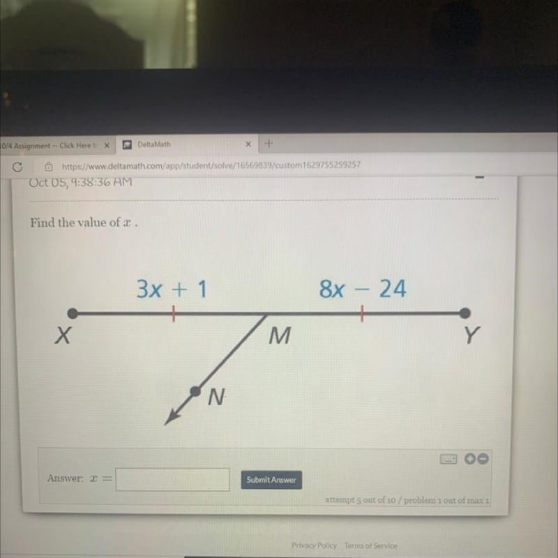 Find the value of x. X 3x + 1 N M 8x - 24-example-1