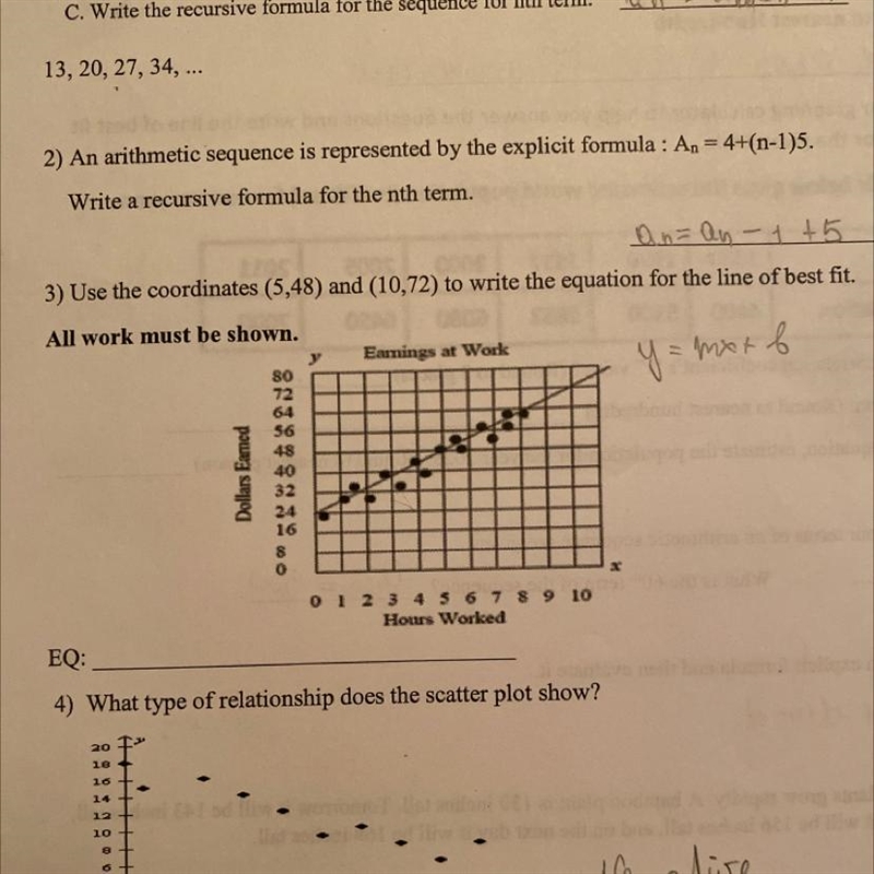 3) Use the coordinates (5,48) and (10,72) to write the equation for the line of best-example-1