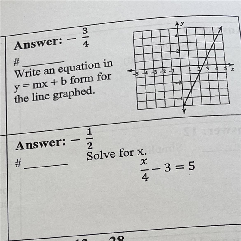 Write an equation in y = mx + b form for the line graphed.-example-1