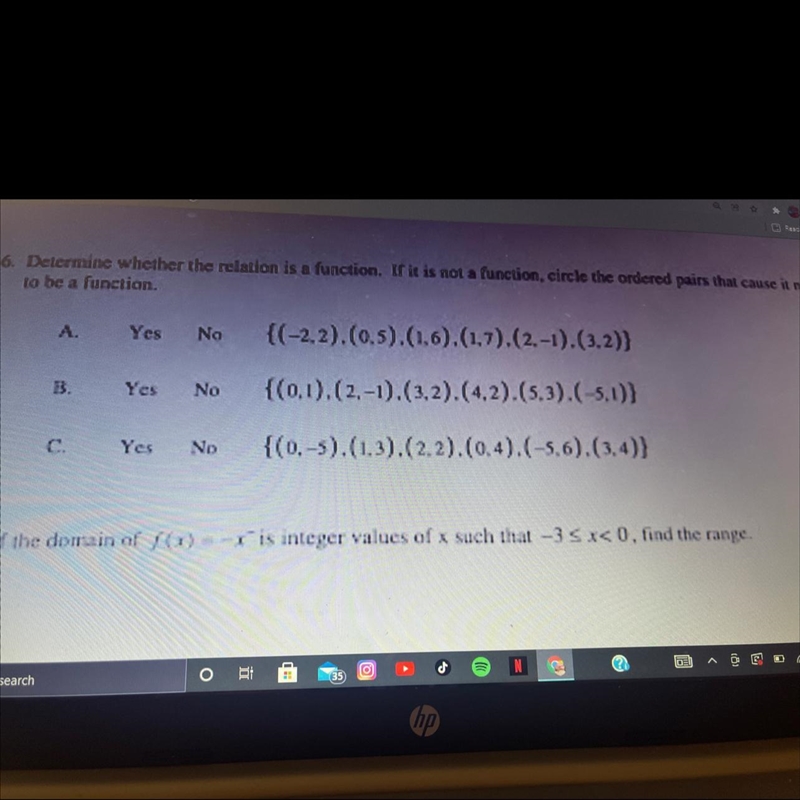 Determined whether the relation is a function. If it is not a function, circle the-example-1