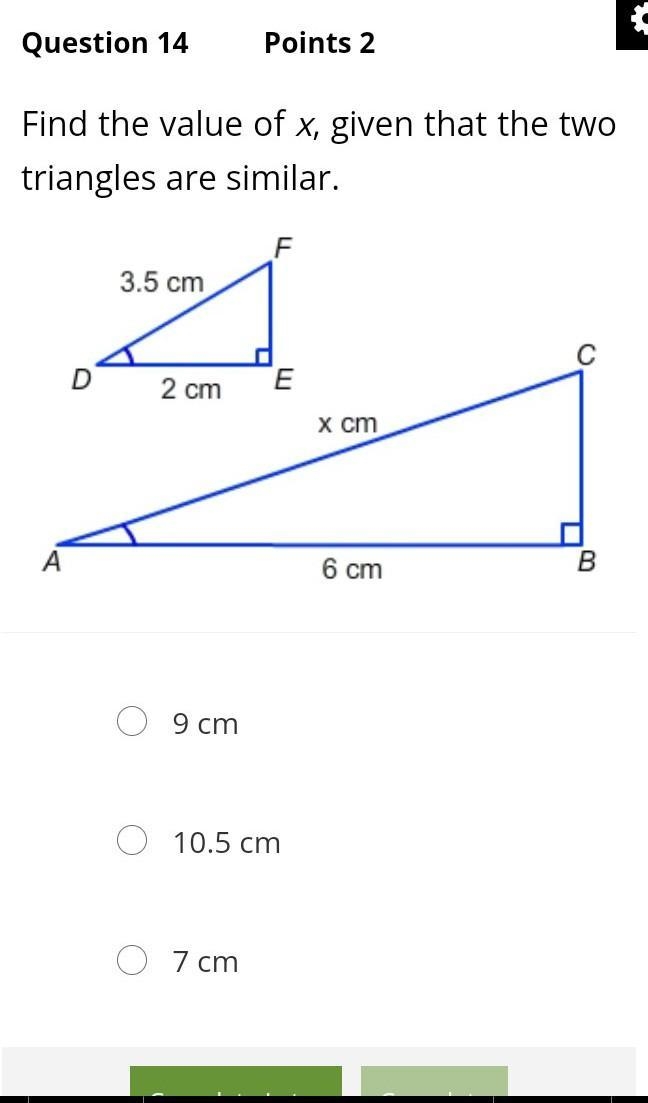 Find the value of x, given that the two triangles are similar.​-example-1