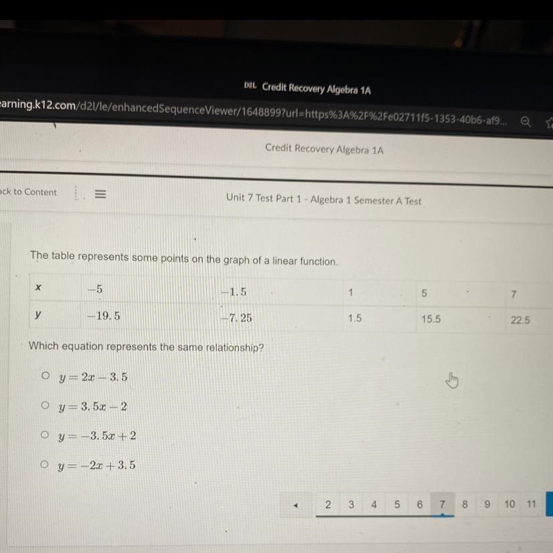 The table represents some points on the graph of a linear function. Which equation-example-1