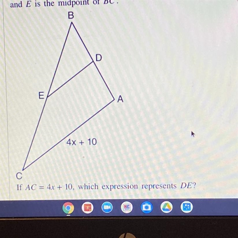 In the diagram below of ABC D is the midpoint of AB and E is the midpoint of BC-example-1