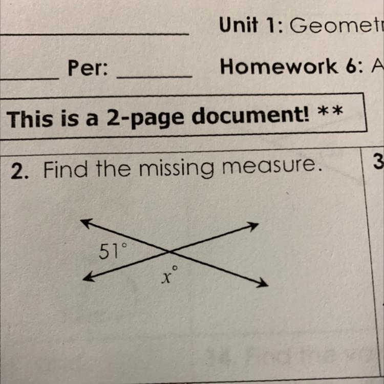 Find the missing measure. 50° x°-example-1