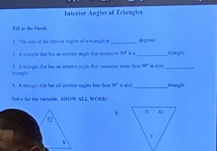 Solve the things on the board and show work it’s triangles and angles-example-1