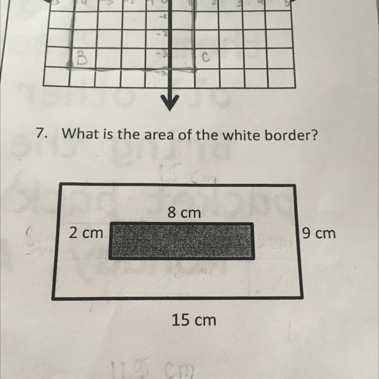 7. What is the area of the white border? 8 cm 2 cm 9 cm 15 cm What is the area of-example-1