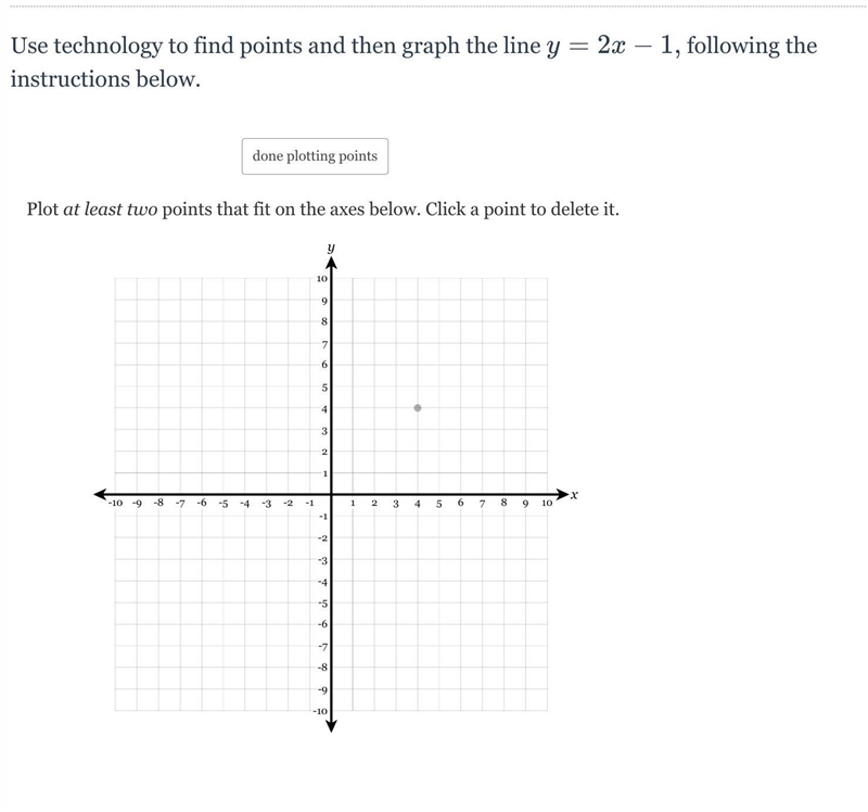 Use technology to find points and then graph the line y=2x-1, following the instructions-example-1