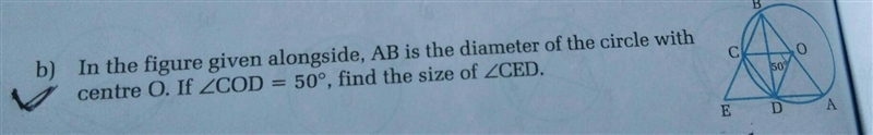 in the figure given alongside, AB is the diameter of circle with centre O. If &lt-example-1