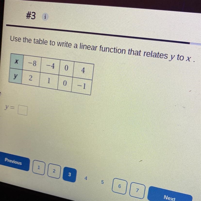 Use the table to write a linear function that relates y to x-example-1